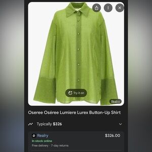Oseree Lumiere Lurex Lime Shirt